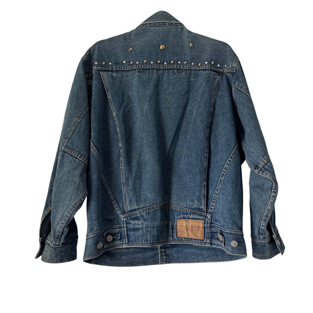 Y2K Freego Shades Of Blue Womens Embellished Oversize Denim Jacket, Size S - Picture 2 of 10